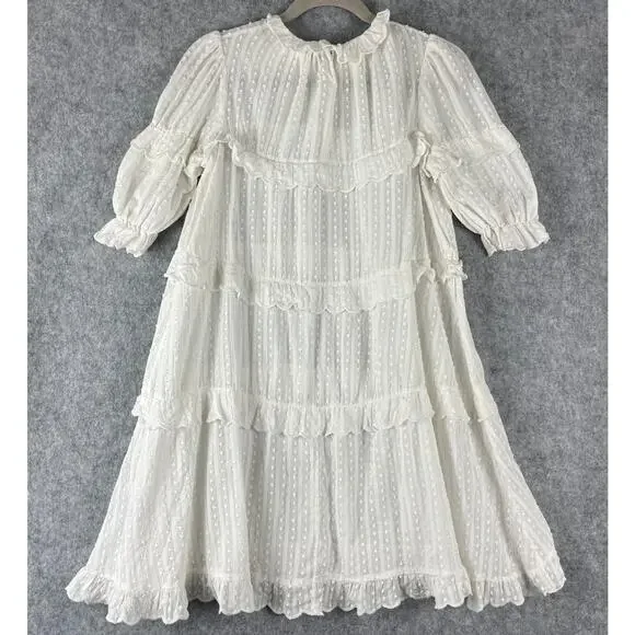 Isabel Marant Etoile Dress Womens 40 Ivory Ruffle Puff Sleeve Swiss Dot Prairie - Picture 12 of 16